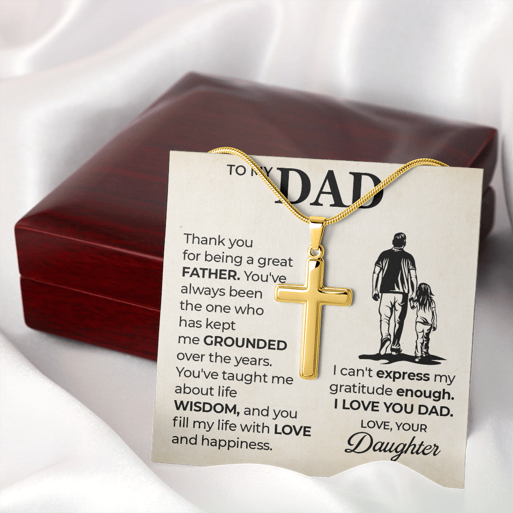 Cross Necklace Gift for Dad from Daughter – Sentimental Christian Gift for Father, To My Dad Message Card Necklace