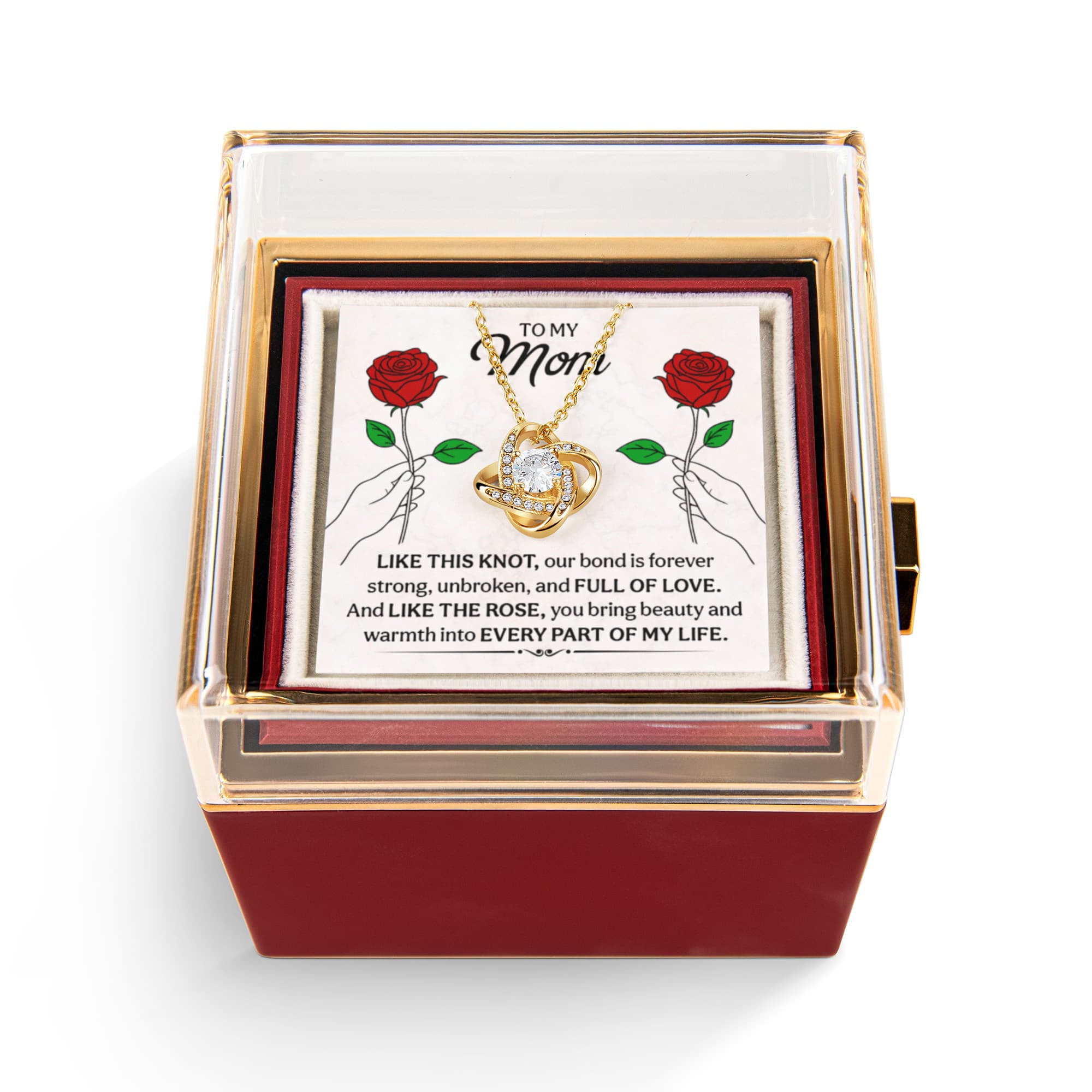 To My Mom Rose Necklace – Mother’s Day Gift for Mom, Sentimental Mom Jewelry, Birthday Gift for Mother, Love Knot Mom Necklace