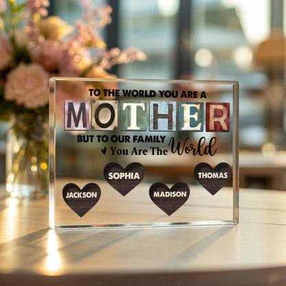 Personalized Mother Acrylic Plaque – Custom Mom Gift with Kids Names, Mother’s Day Gift for Mom, Family Heart Name Sign