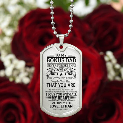 To My Bonus Dad Dog Tag Necklace - Personalized Emotional Stepdad Father&