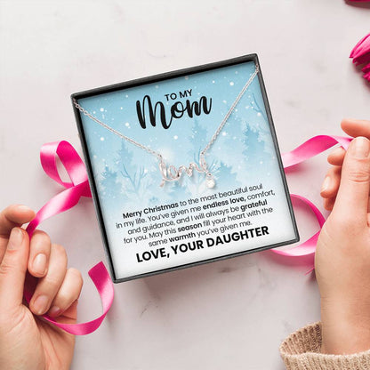 Love Necklace for Mom – Meaningful Christmas Gift from Daughter, Gold Scripted Love Necklace with Heartfelt Message Card