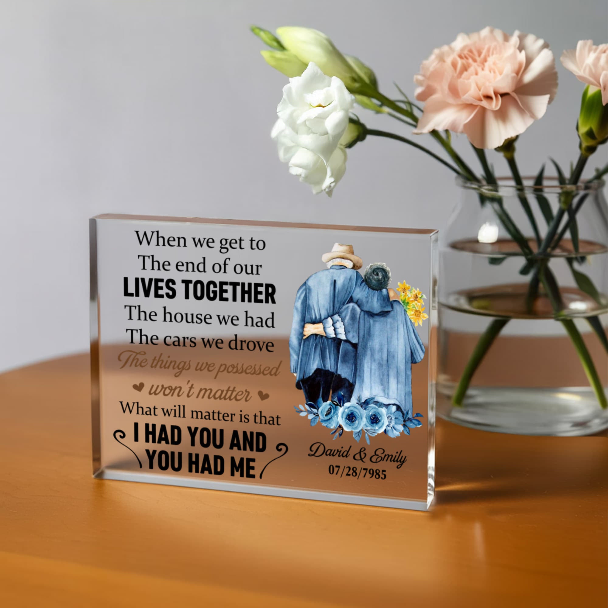 Wedding anniversary acrylic plaque with custom names and date