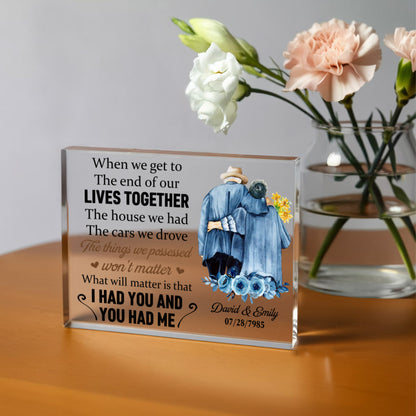 Wedding anniversary acrylic plaque with custom names and date