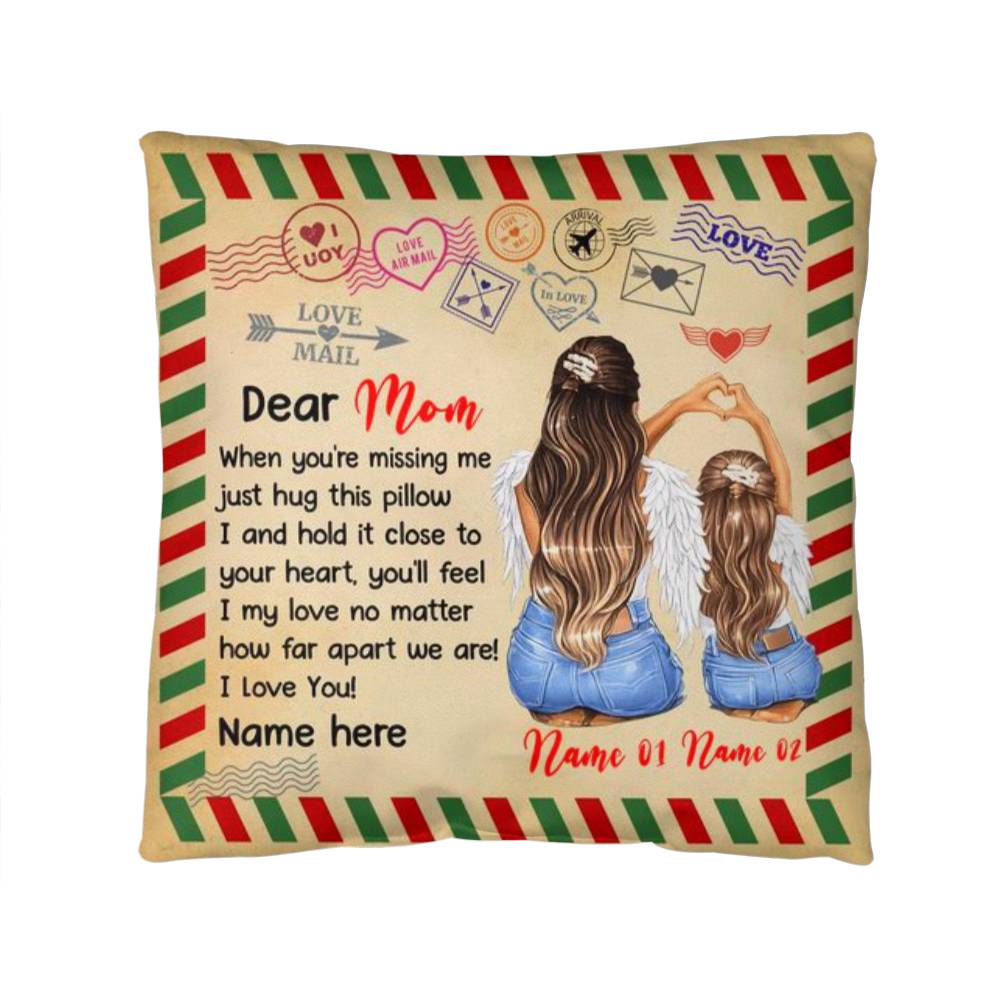 Dear Mom Personalized Pillow – Custom Mom Gift from Daughter, Mother’s Day Gift for Mom, Sentimental Mom Throw Pillow with Names