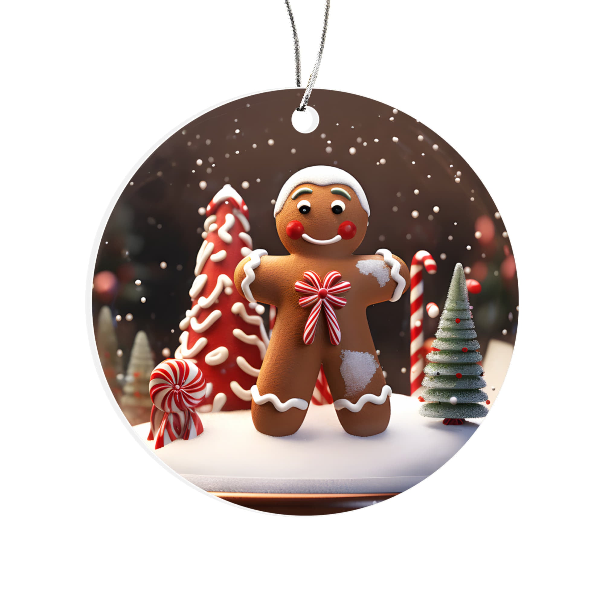 Gingerbread Series Snow Globe Edition - Festive Gingerbread Man Acrylic Ornament - Red Trees