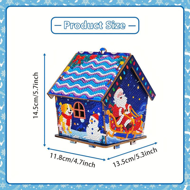 3D Wooden Puzzle Diamond Painting Kit: Gingerbread House DIY Craft with Sparkling Christmas Decorations - Snowman, Christmas Tree, Stocking. Home Desktop Art for Teens & Adults, Christmas Gift & Party Decor, Holiday Crafts,Festive Artwork,
