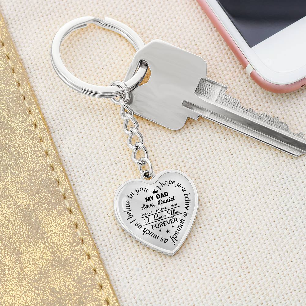 To My Dad Heart Keychain Gift from Son, I Love You Forever Personalized Keepsake Keychain