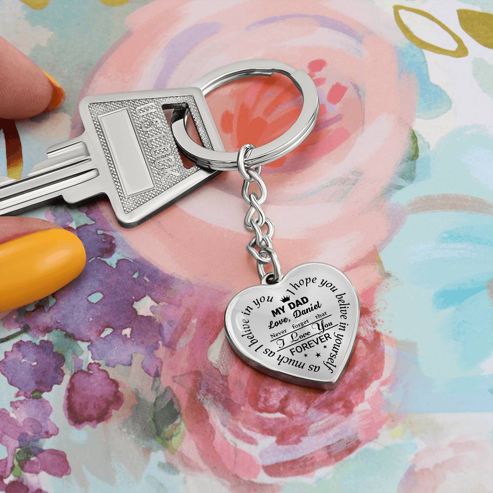 To My Dad Heart Keychain Gift from Son, I Love You Forever Personalized Keepsake Keychain