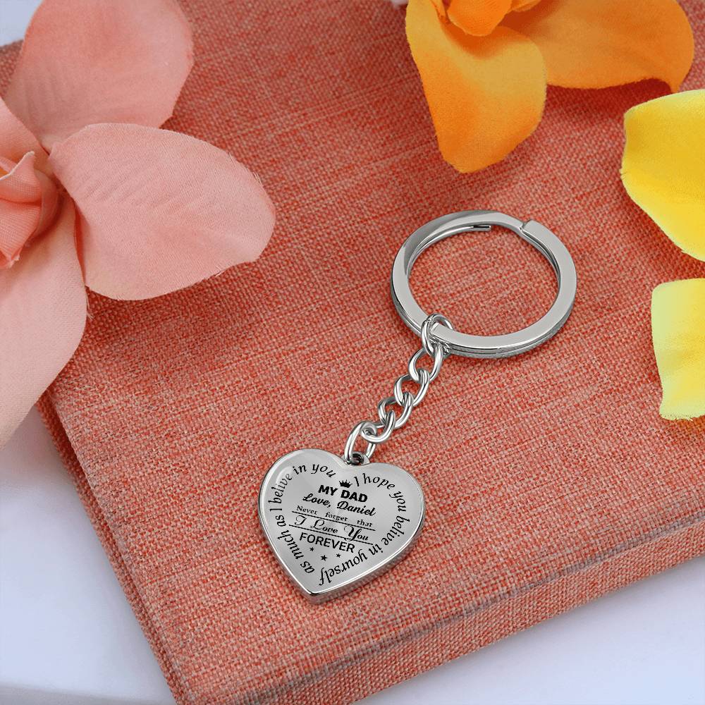 To My Dad Heart Keychain Gift from Son, I Love You Forever Personalized Keepsake Keychain