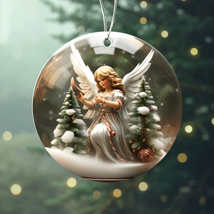 Angel Series Snow Globe Edition - Elegant Angel with Candy Cane Sash Acrylic Ornament