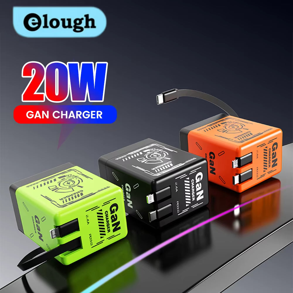 Elough Gallium Nitride Charger Type C/Lightning Fast Charging Expansion Cable for Iphone15 16 Huawei Samsung