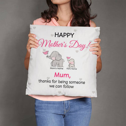 Personalized Mother’s Day Elephant Pillow – Custom Mom and Kids Name Pillow, Happy Mother’s Day Gift for Mom, Cute Mom Throw Pillow