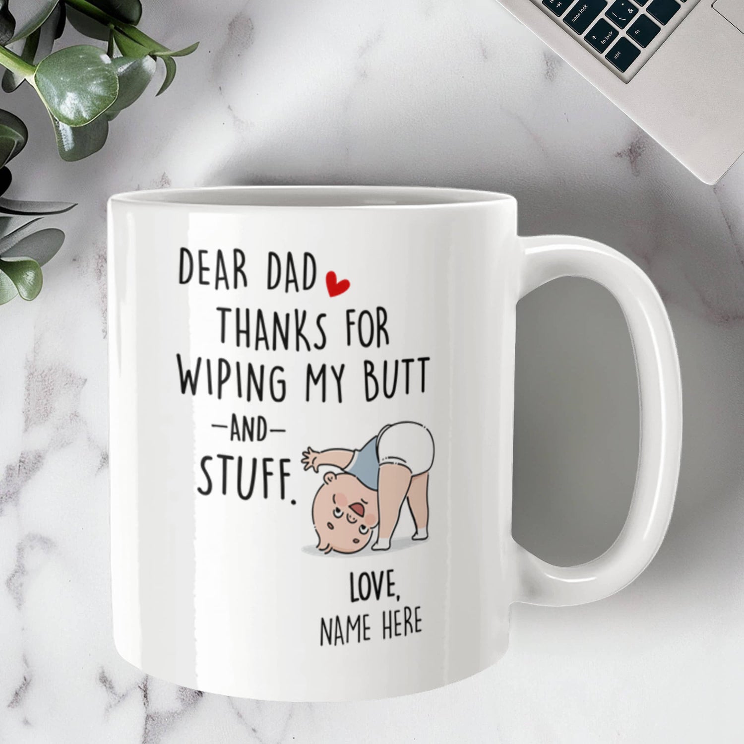 Funny Dad Mug from Baby – Personalized Thank You Dad Mug, New Dad Gift, First Father’s Day Coffee Mug