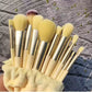 13-Piece Yellow Makeup Brush Set with Ultra Soft Bristles - Complete Professional Cosmetic Brush Kit for Foundation, Contour, Ey