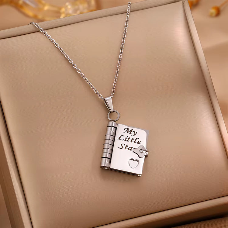 My Little Star Book Pendant Necklace for Daughter Openable Pages Engraved Letter Stainless Steel Necklace for Birthday Gift