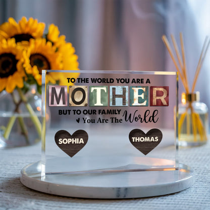Custom Family World Acrylic Plaque – Personalized Mom Gift