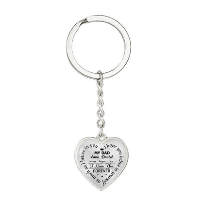To My Dad Heart Keychain Gift from Son, I Love You Forever Personalized Keepsake Keychain