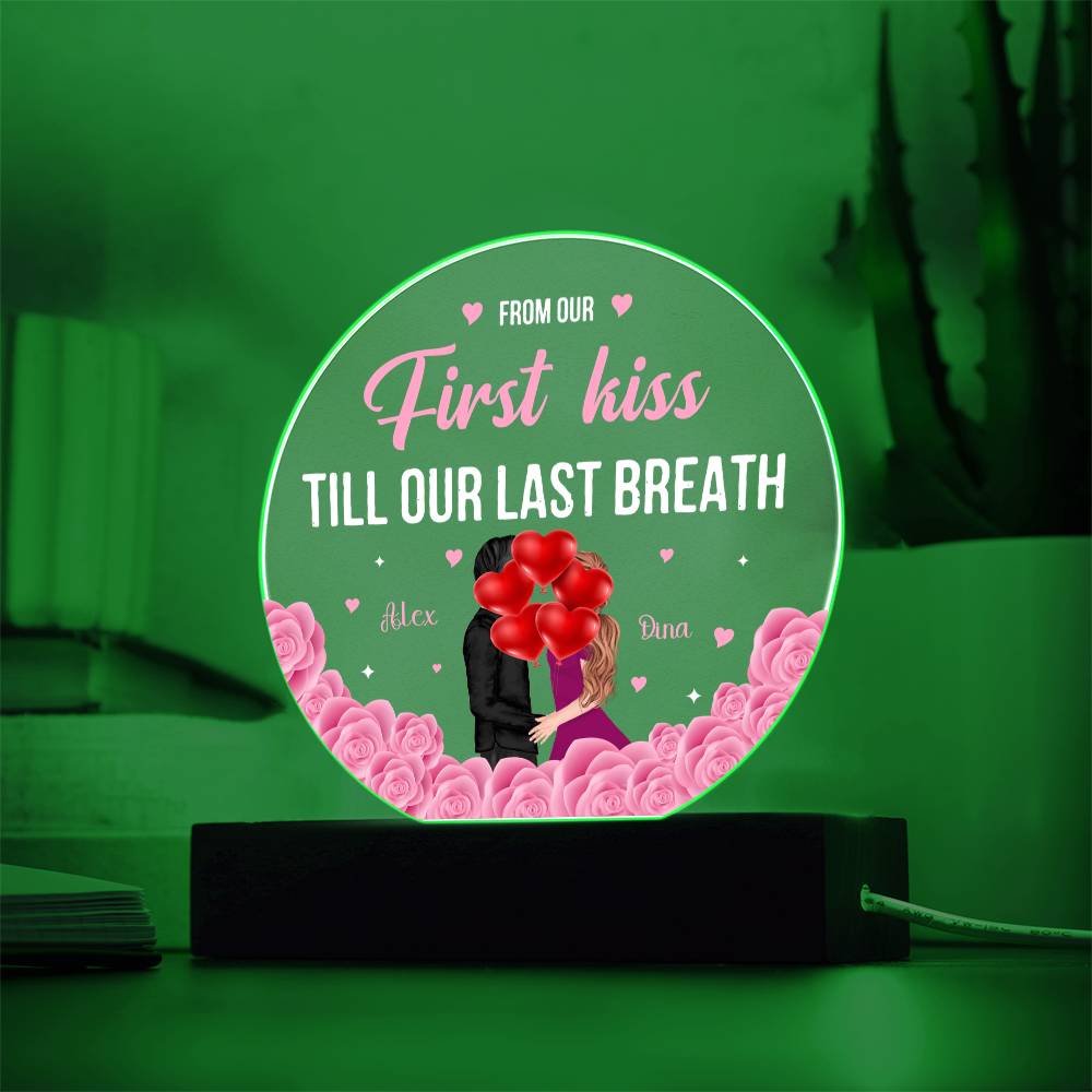 Personalized Valentine LED Acrylic Circle Plaque – Custom Names and Date Romantic Couple Gift