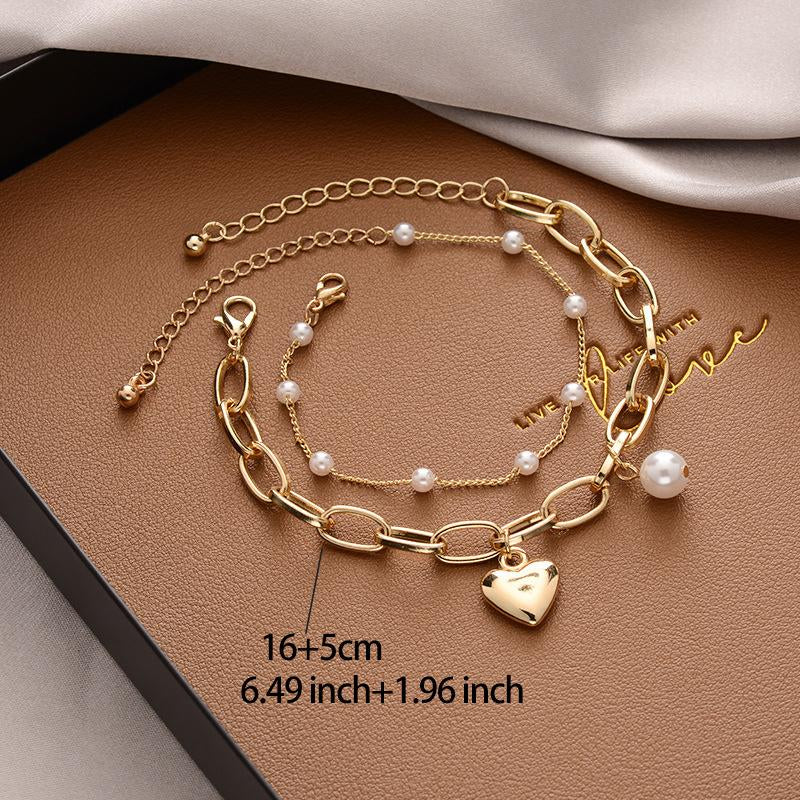 Heart-Shaped Pendant Bracelet Set for Girls - Handmade Elegant Design with Charm, Perfect Gift for Mom & Daughter Jewellery Love