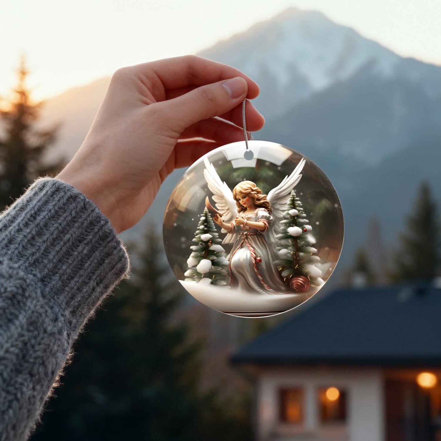 Angel Series Snow Globe Edition - Elegant Angel with Candy Cane Sash Acrylic Ornament