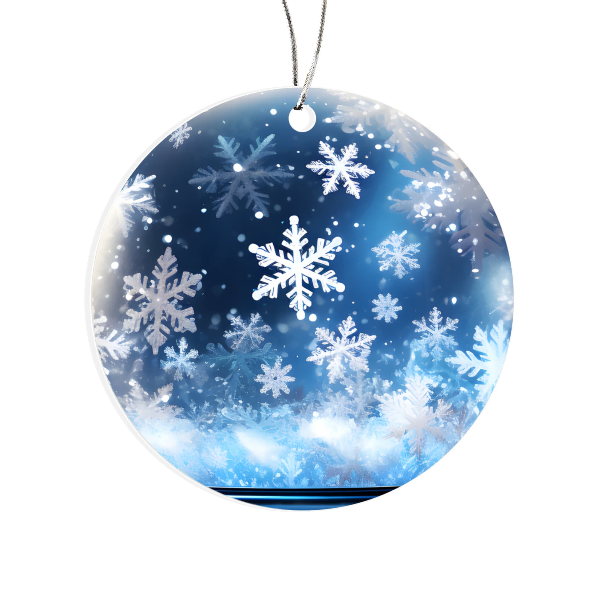 Snowflake Acrylic Ornament – 3" Round Winter Blue Holiday Decoration with Silver Cord &amp; One-Sided UV Printing