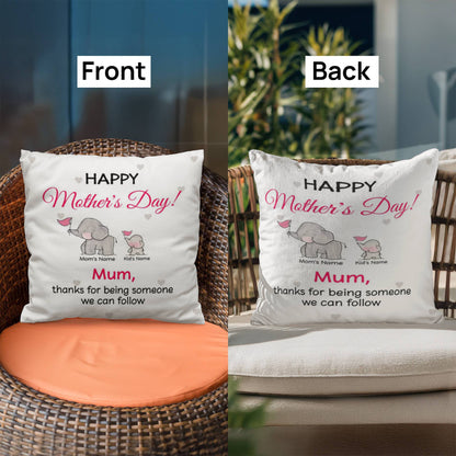 Personalized Mother’s Day Mom Pillow – Elephant Family Throw Pillow with Mom &amp; Kids Names