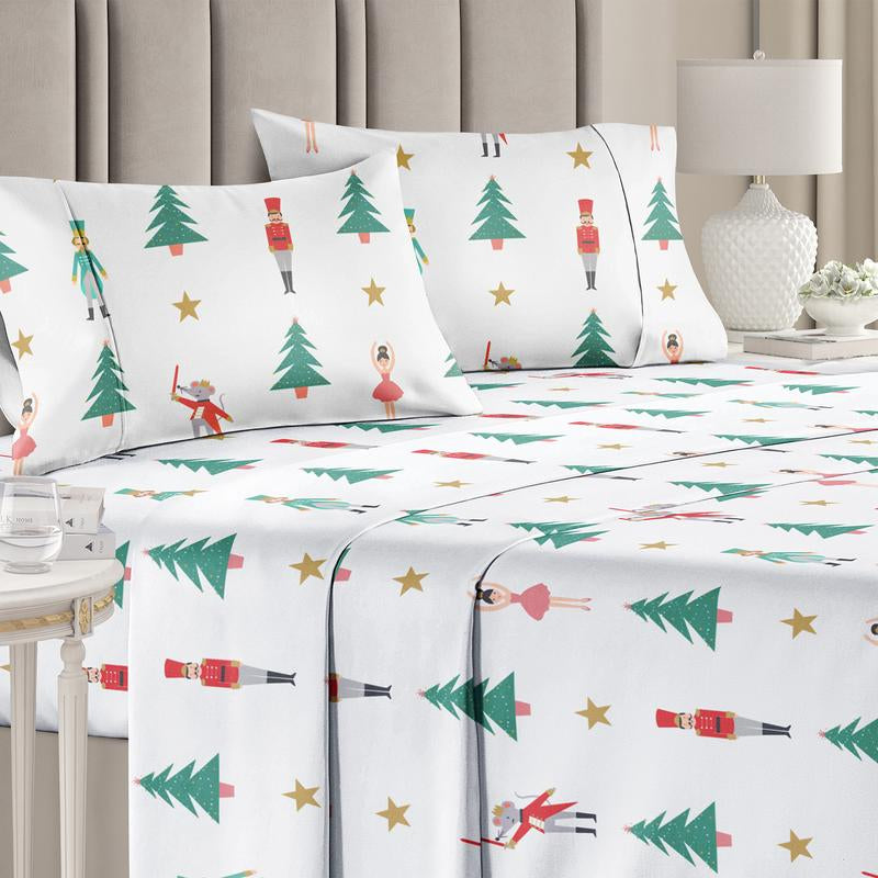 CGK Holiday 4-Piece Sheet Set – Soft Microfiber Bedding, Deep Pocket Wrinkle-Free Festive Christmas Sheets, Trees, Candy Canes, Reindeers