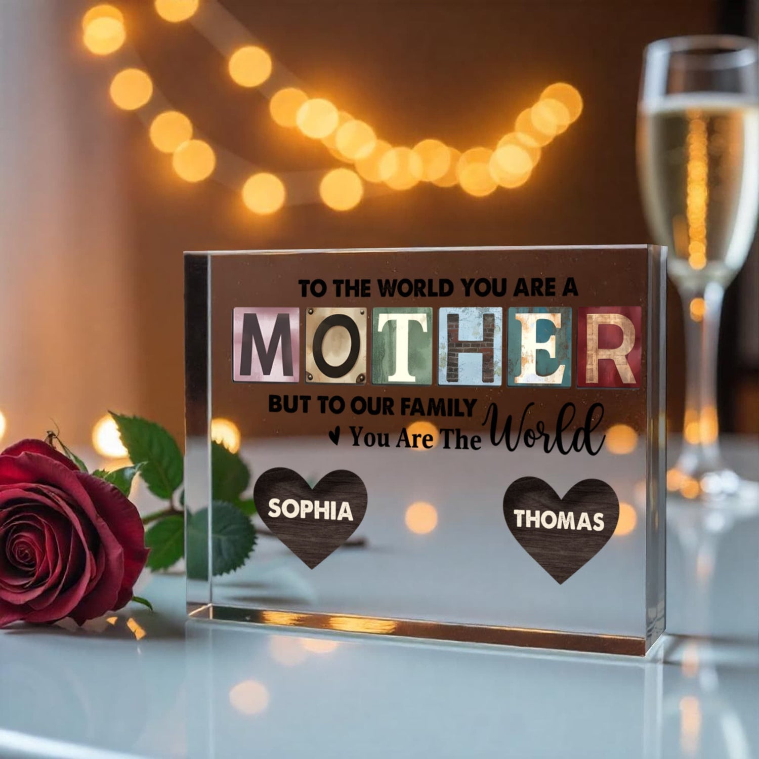 Custom Family World Acrylic Plaque – Personalized Mom Gift