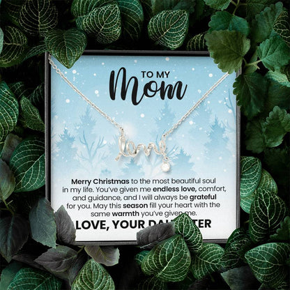 Love Necklace for Mom – Meaningful Christmas Gift from Daughter, Gold Scripted Love Necklace with Heartfelt Message Card