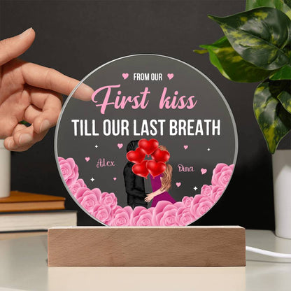 Personalized Valentine LED Acrylic Circle Plaque – Custom Names and Date Romantic Couple Gift