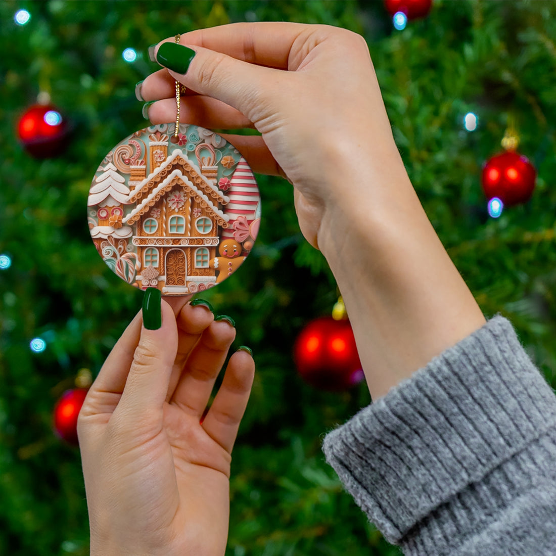 Gingerbread Series - Gingerbread House Quilling Art Ceramic Ornament - Candy Land
