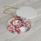 Snowman Series - Watercolor Snowman & Poinsettia Ceramic Christmas Ornament
