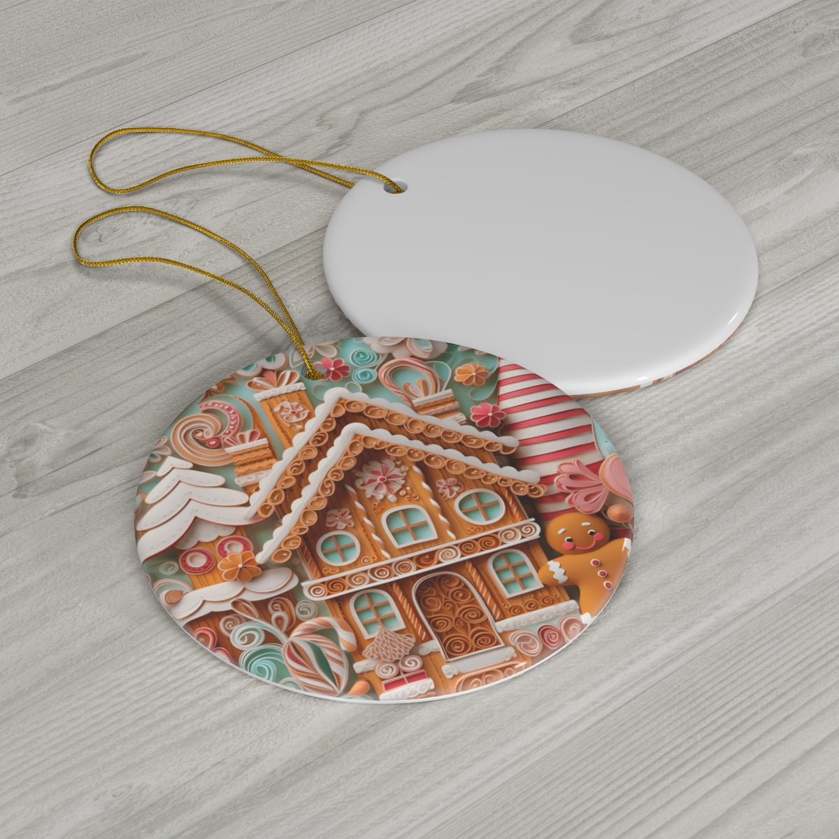 Gingerbread Series - Gingerbread House Quilling Art Ceramic Ornament - Candy Land