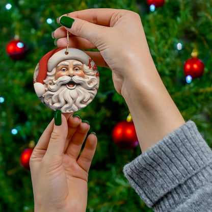 Santa Series - 3D Relief Santa Face &amp; Holly Ceramic Christmas Ornament