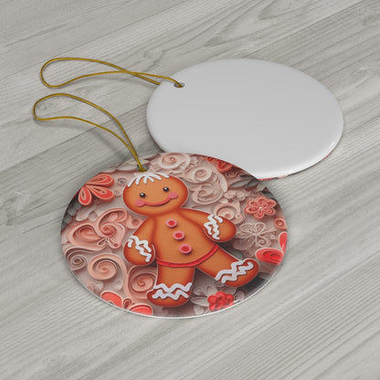 Gingerbread Series - Gingerbread Man Quilling Art Ceramic Ornament - Pink &amp; Red Florals