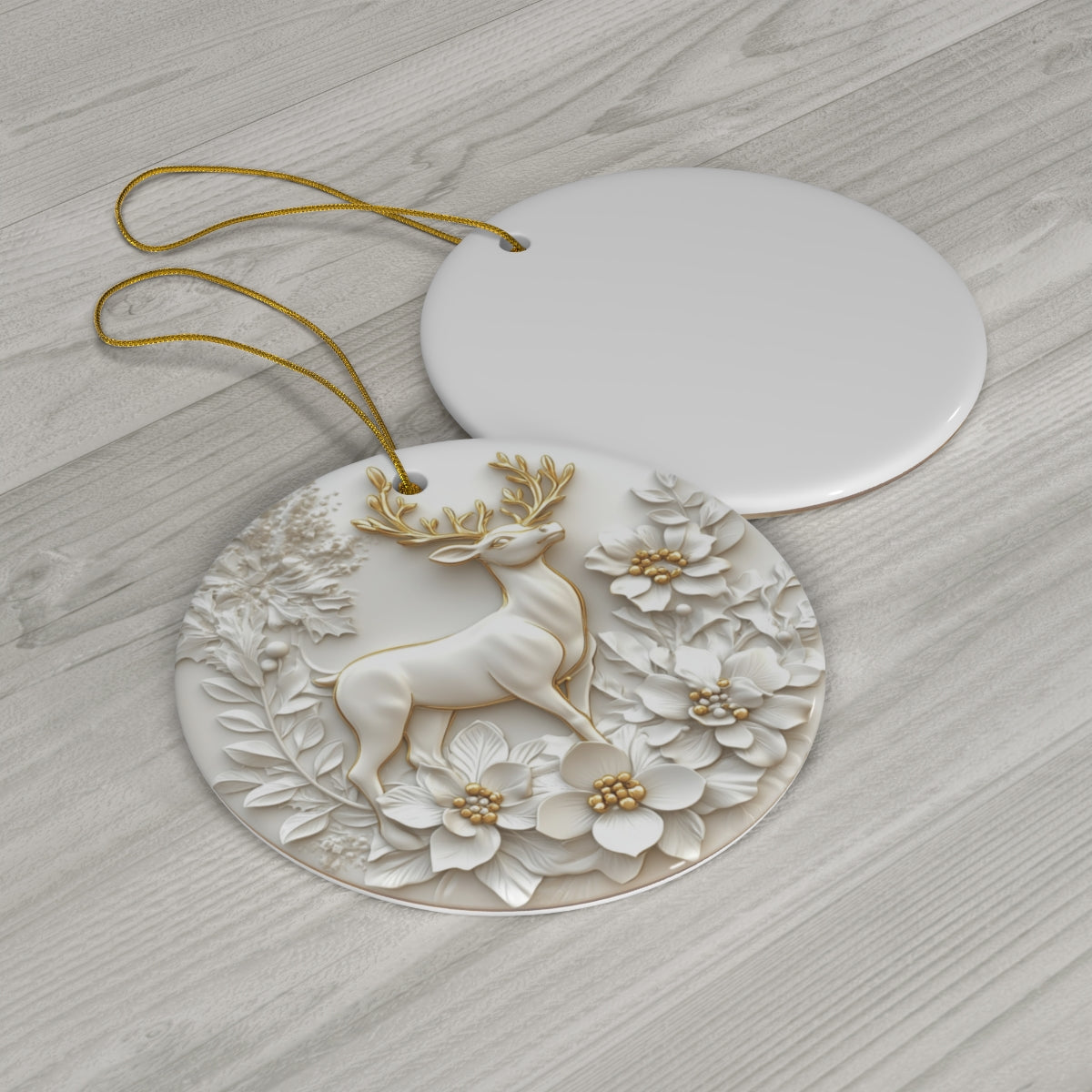 Elegant Ceramic Reindeer Ornament – Handcrafted White &amp; Gold Christmas Decoration | Winter Holiday Home Decor