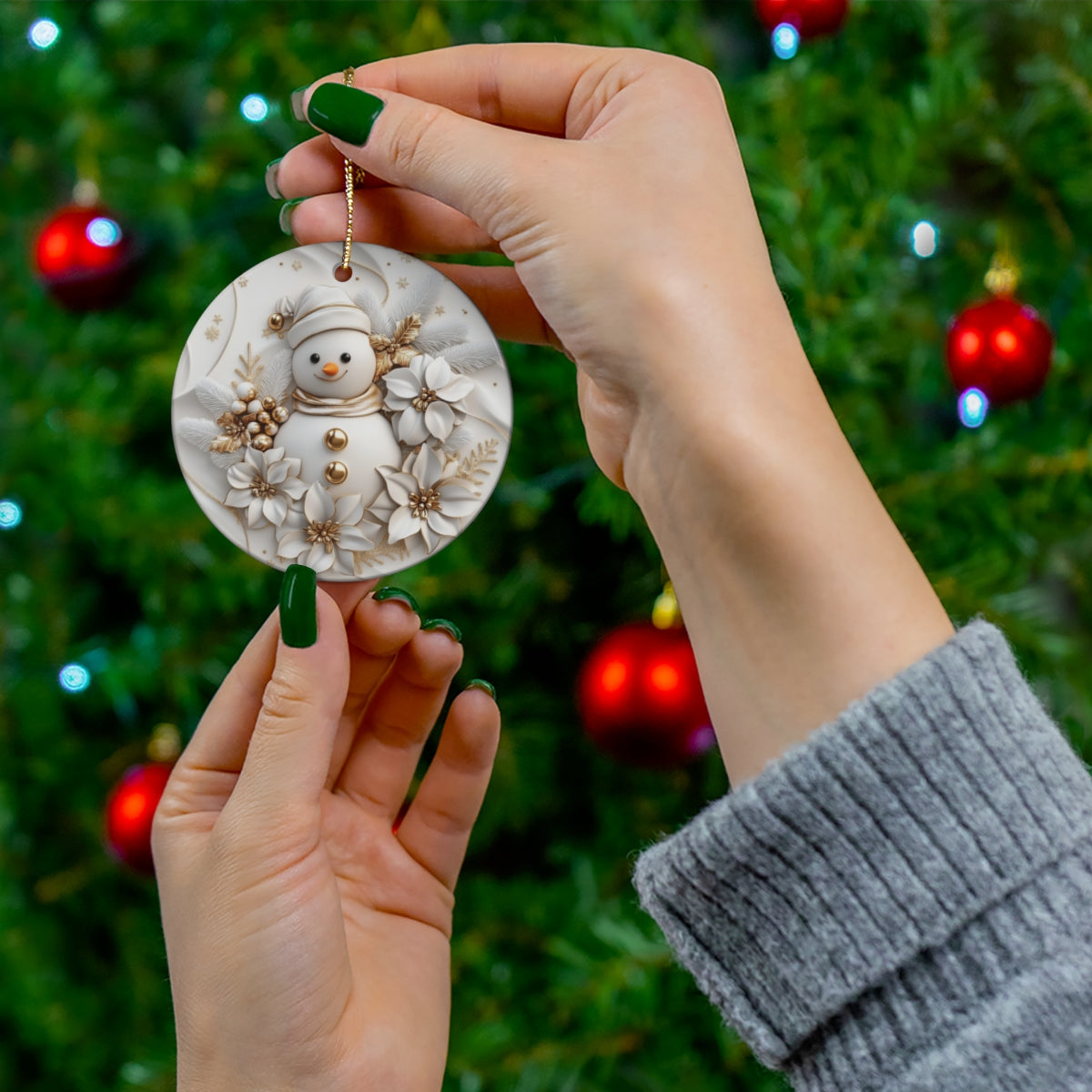 Luxury Ceramic Snowman Ornament – Handcrafted White &amp; Gold Christmas Decoration | Elegant Holiday Home Décor Gift