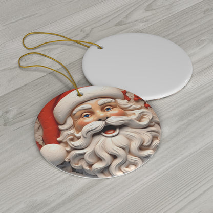 Santa Series - 3D Relief Santa Face &amp; Holly Ceramic Christmas Ornament