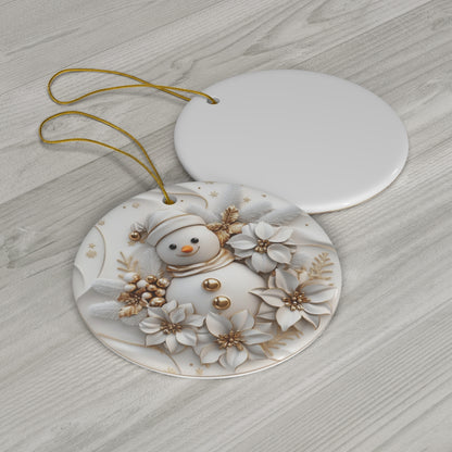 Luxury Ceramic Snowman Ornament – Handcrafted White &amp; Gold Christmas Decoration | Elegant Holiday Home Décor Gift