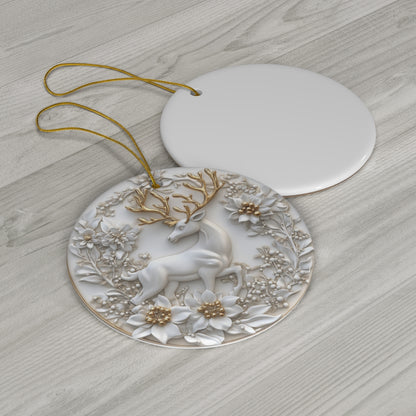 Elegant Ceramic Reindeer Ornament with Gold Antlers – Handcrafted White &amp; Gold Christmas Decoration | Luxury Holiday Home Decor
