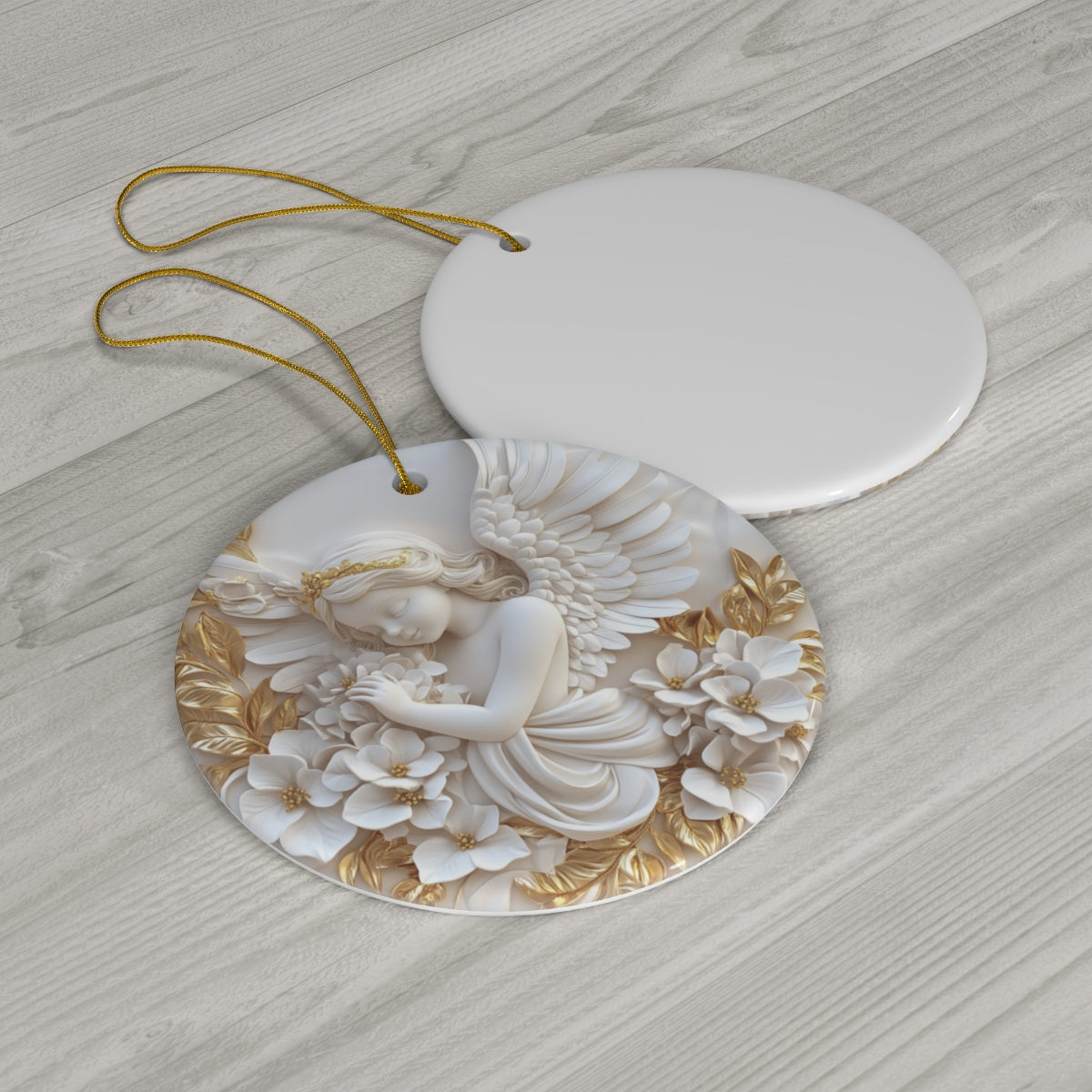 Elegant Ceramic Angel Ornament – Handcrafted White &amp; Gold Guardian Angel Decoration | Luxury Christmas &amp; Home Décor Gift