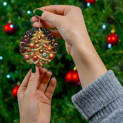 Luxurious Ceramic Christmas Tree Ornament - Gold &amp; Red Baubles