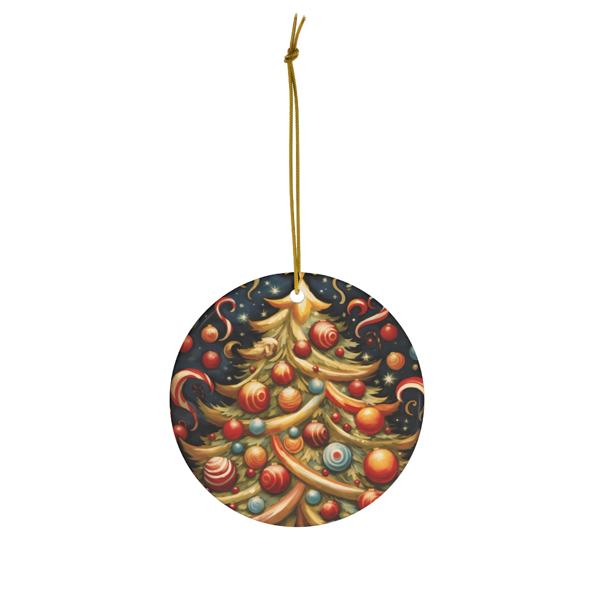 Luxurious Ceramic Christmas Tree Ornament - Gold &amp; Red Baubles