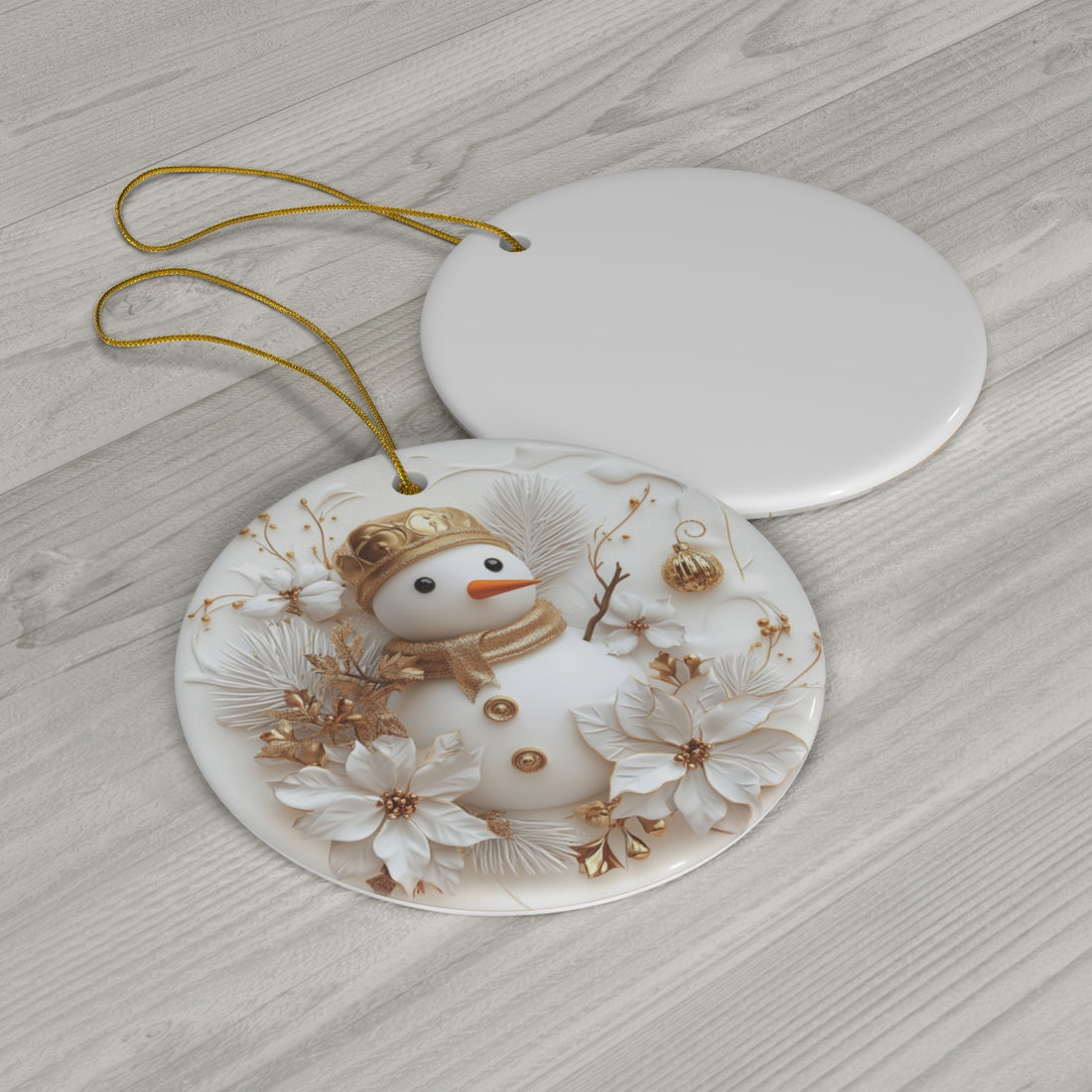 Elegant Ceramic Snowman Ornament – Handcrafted White &amp; Gold Christmas Decoration | Luxury Holiday Home Decor Gift