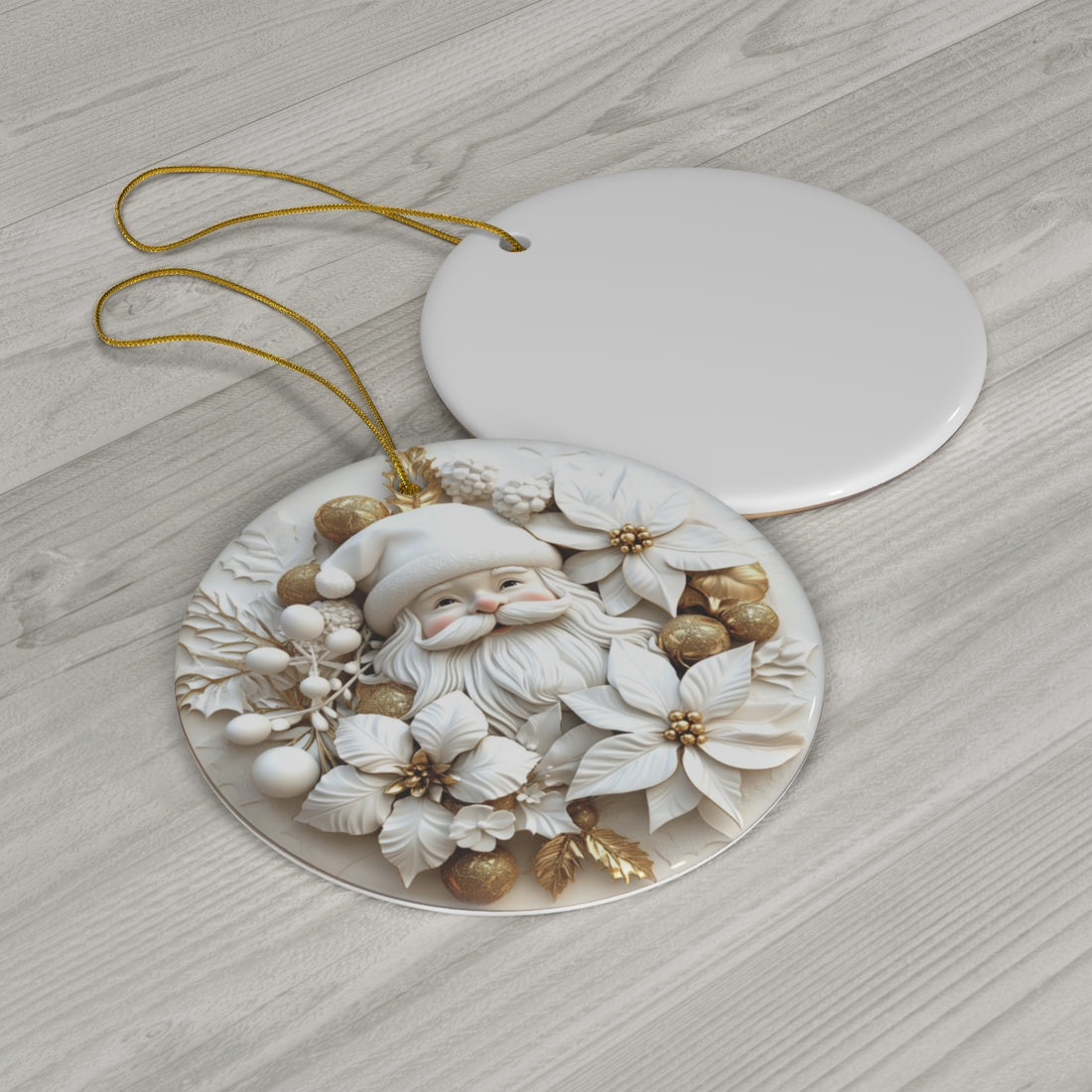 Elegant Ceramic Santa Ornament – Handcrafted Christmas Decoration with Gold Accents | Holiday Home Decor Gift