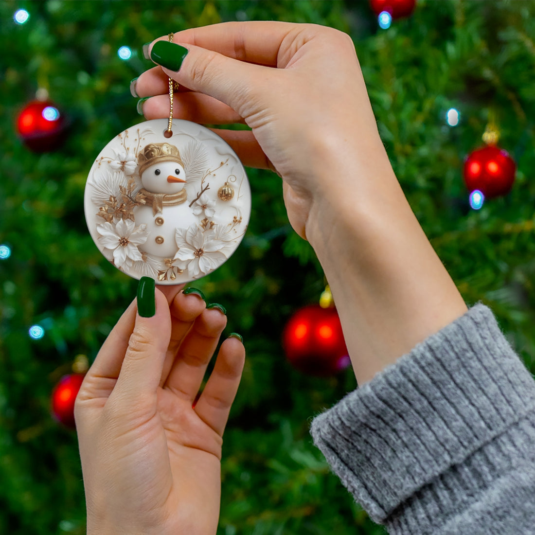 Elegant Ceramic Snowman Ornament – Handcrafted White &amp; Gold Christmas Decoration | Luxury Holiday Home Decor Gift