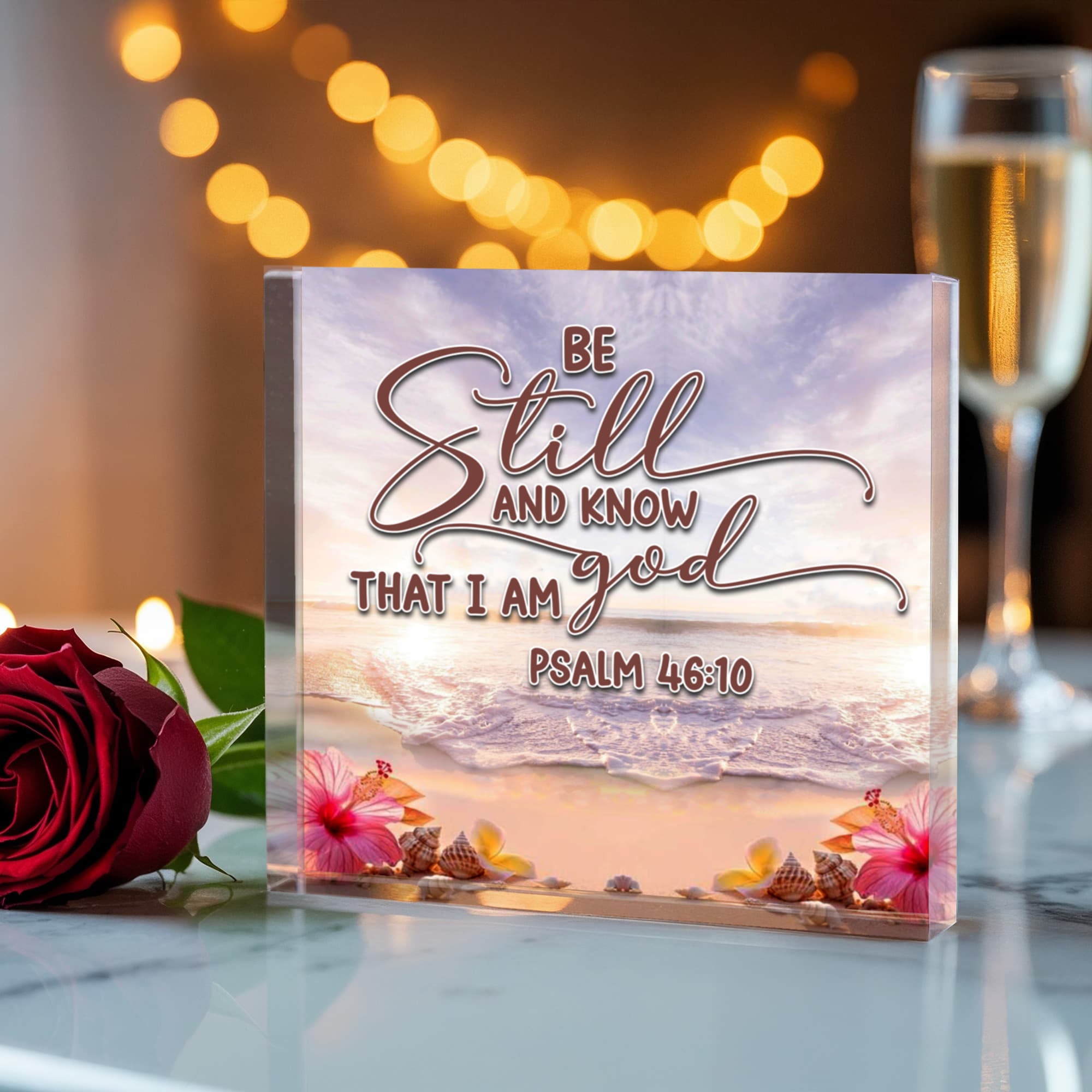 Christian beach themed acrylic plaque with Bible verse

