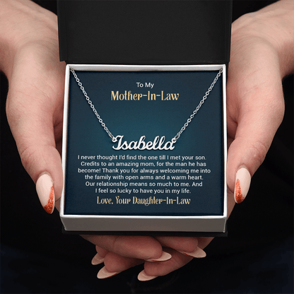 Custom Name Necklace – For Mother - in - Law | Personalized Script Pendant (Stainless or 18K Gold), 16–18" Adjustable - Whimsical Shoppe