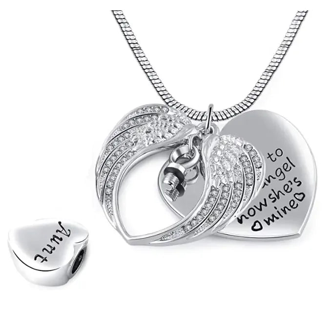 Angel Wings Heart Cremation Necklace - Memorial Urn Pendant
