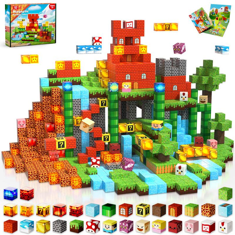 200PCS Magnetic Blocks with Light Blocks - Magnetic Blocks for Kids Ages 4 5 6 7 8 9 10, Magnetic Building Cubes, Magnetic Building Block, Birthday Gifts for 3-10 Years Old Boy Girls, STEM Toy